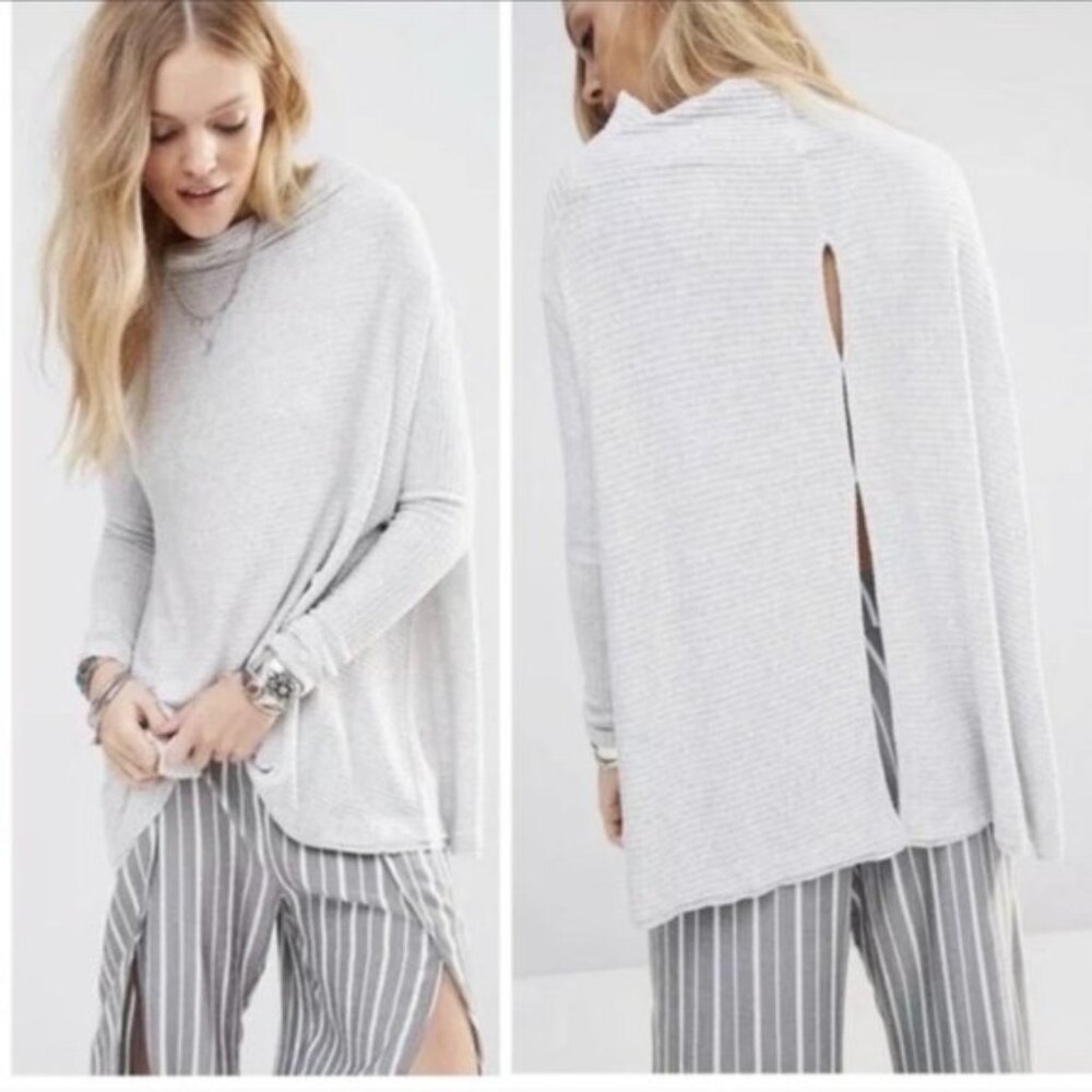 We The Free Lover Gray Ribbed Split Back Tunic Size Small